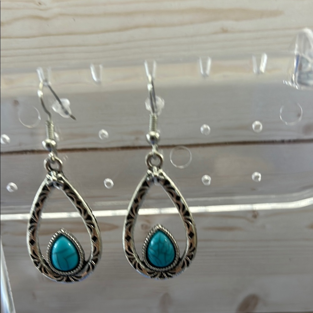 Silver and Turquoise Teardrop Earrings